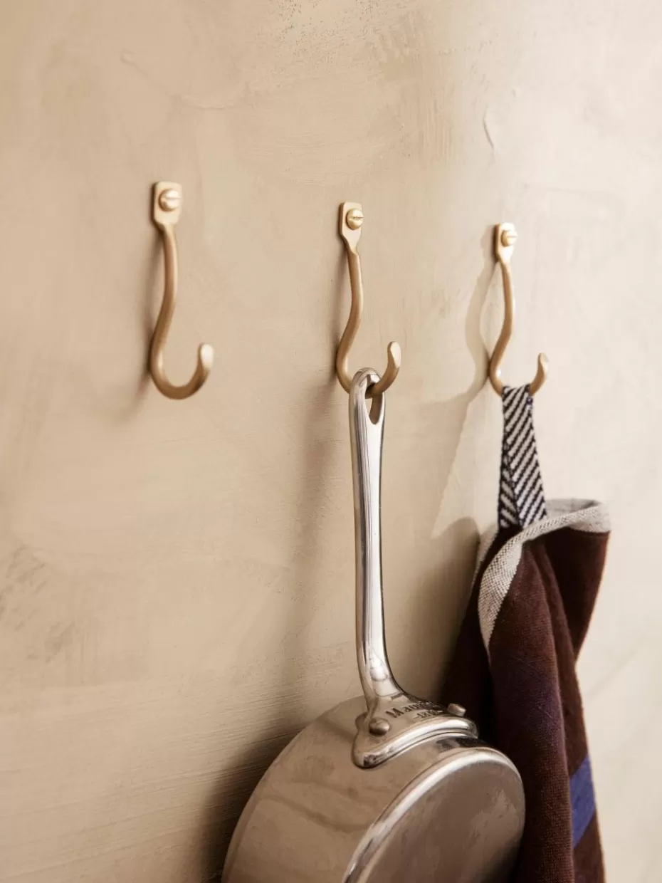 Garderoben-ferm LIVING Handgefertigte Messing-Wandhaken Curvature, 3 Stück Messing, matt