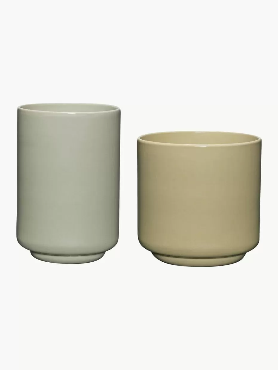 Dosen & Schmuckkästchen-Hübsch Handgefertigte Multifunktionsbehälter Deux Pots, 2er-Set Hellgrün, Beige