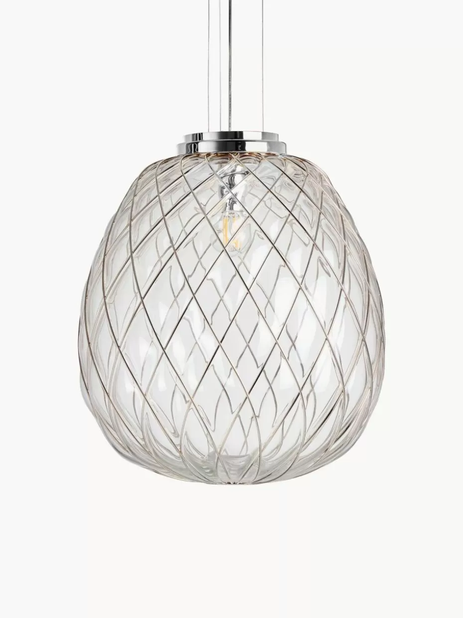 Pendelleuchten-FontanaArte Handgefertigte Pendelleuchte Pinecone Transparent, Silberfarben