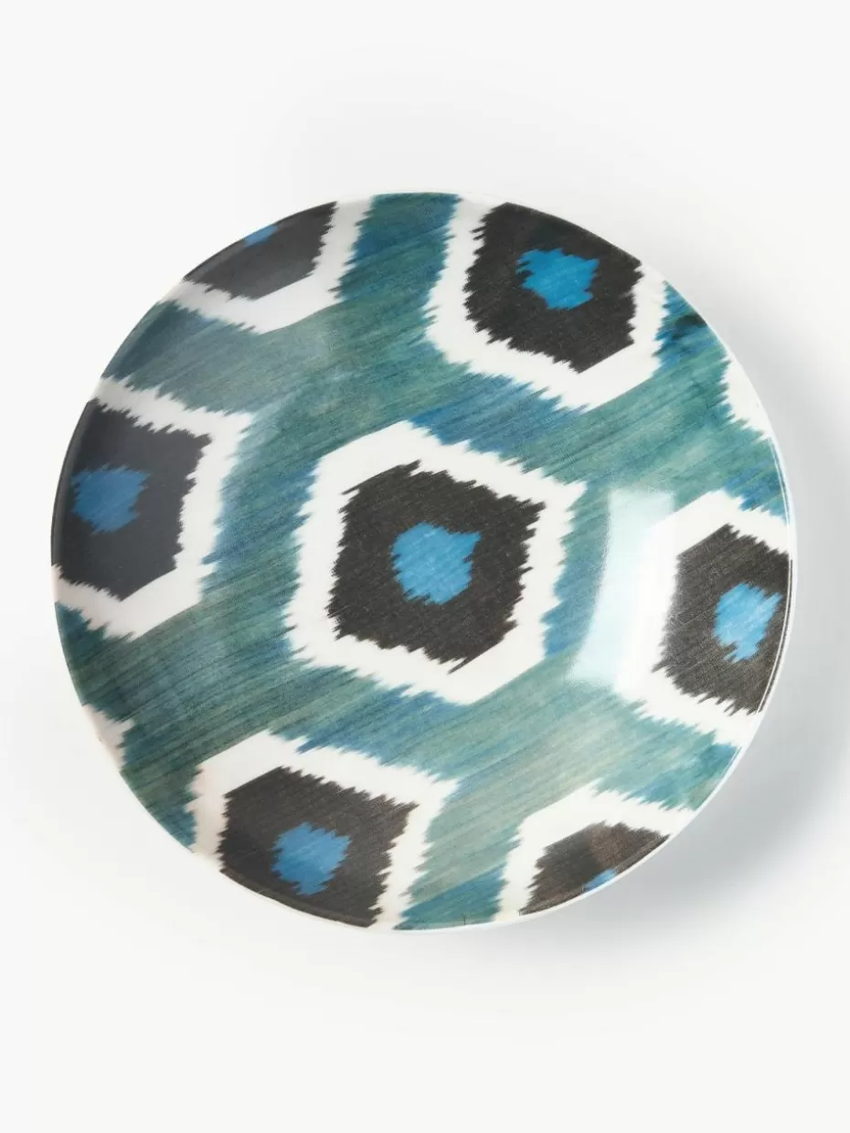 Servierplatten & Schüsseln-Les Ottomans Handgefertigte Porzellan-Servierschale Ikat Petrol, Schwarz, Weiß