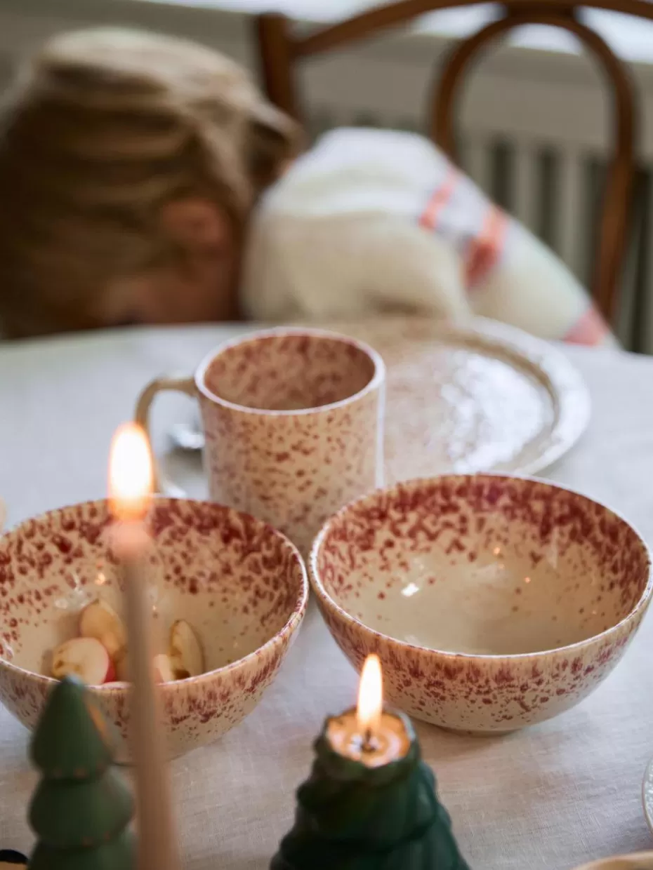 Weihnachtsgeschirr | Schalen & Bowls-Westwing Collection Handgefertigte Schälchen Bernardo, 4 Stück Hellbeige, Weinrot