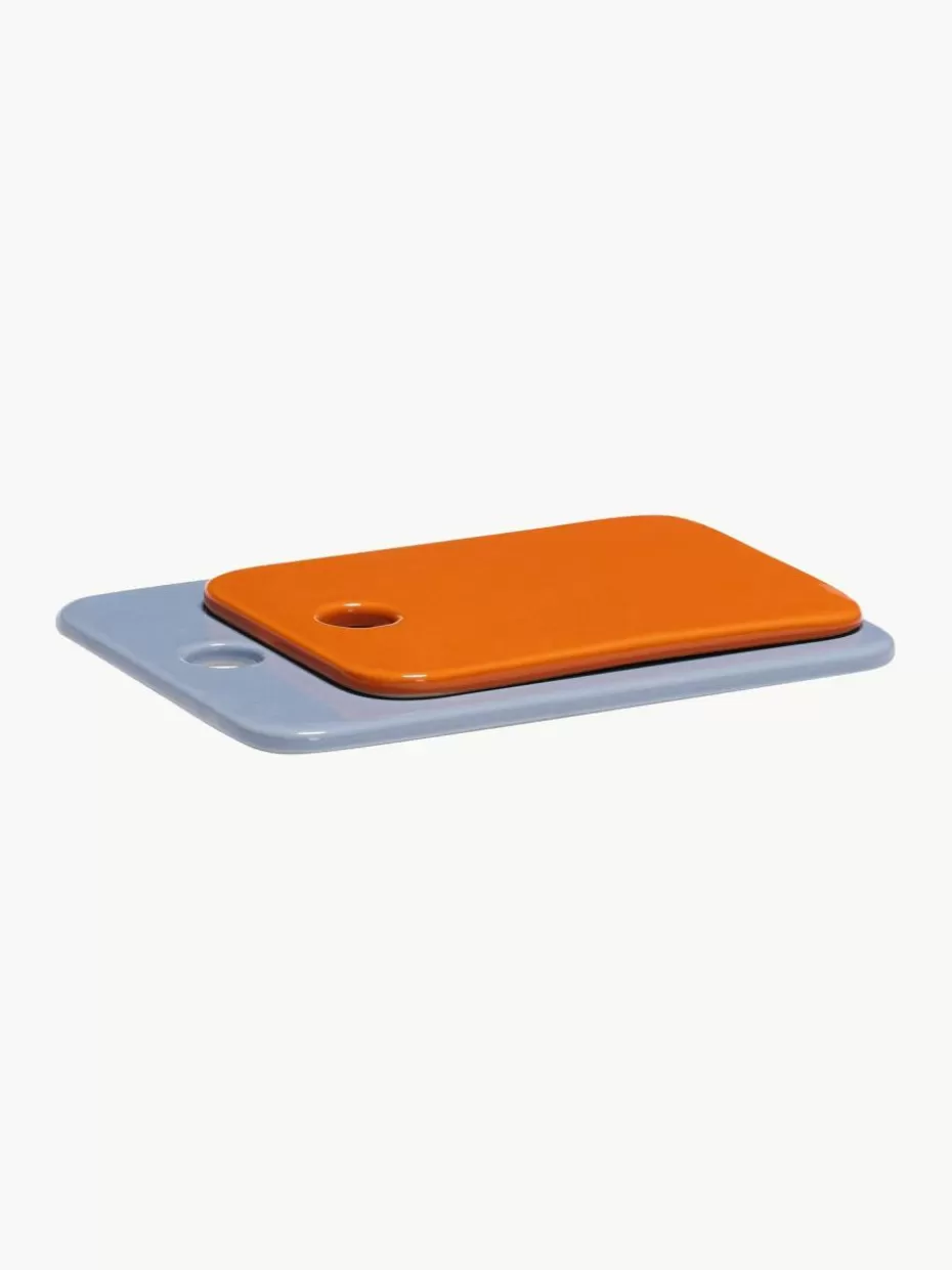 Servierplatten & Schüsseln-Hübsch Handgefertigte Servierplatten Amare, 2er-Set Hellblau, Orange