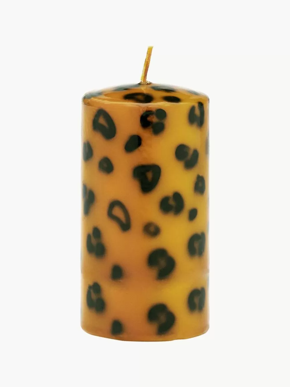 Kerzen-Anna + Nina Handgefertigte Stumpenkerze Leopard, H 10 cm Hellbraun, Schwarz