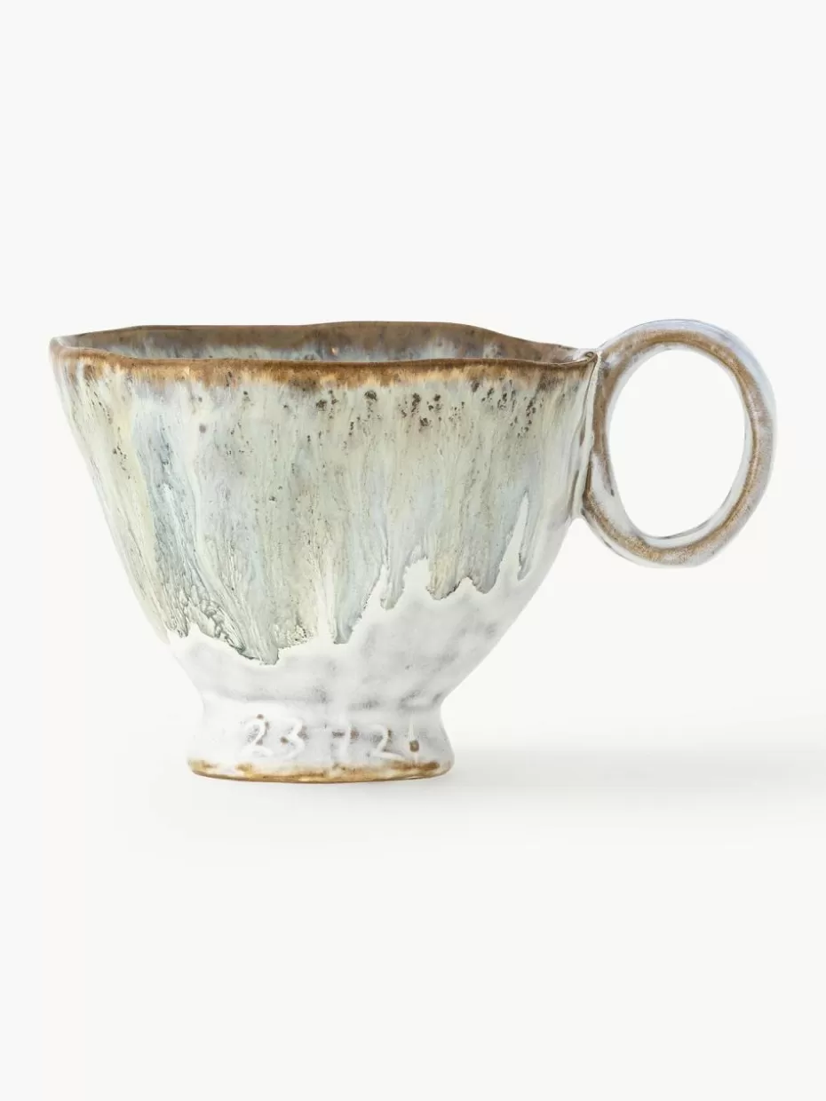 Tassen-Bloomingville Handgefertigte Tasse Imogen Salbeigrün, Weiß, Mehrfarbig