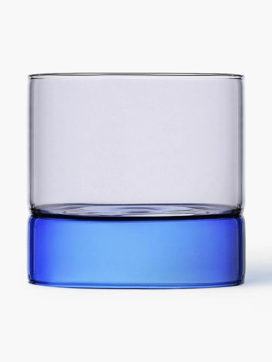Wassergläser-Ichendorf Handgefertigte Wassergläser Bamboo Groove, 2 Stück Blau, Grau, Transparent
