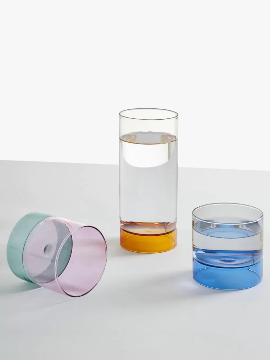 Wassergläser-Ichendorf Handgefertigte Wassergläser Bamboo Groove, 2 Stück Blau, Grau, Transparent