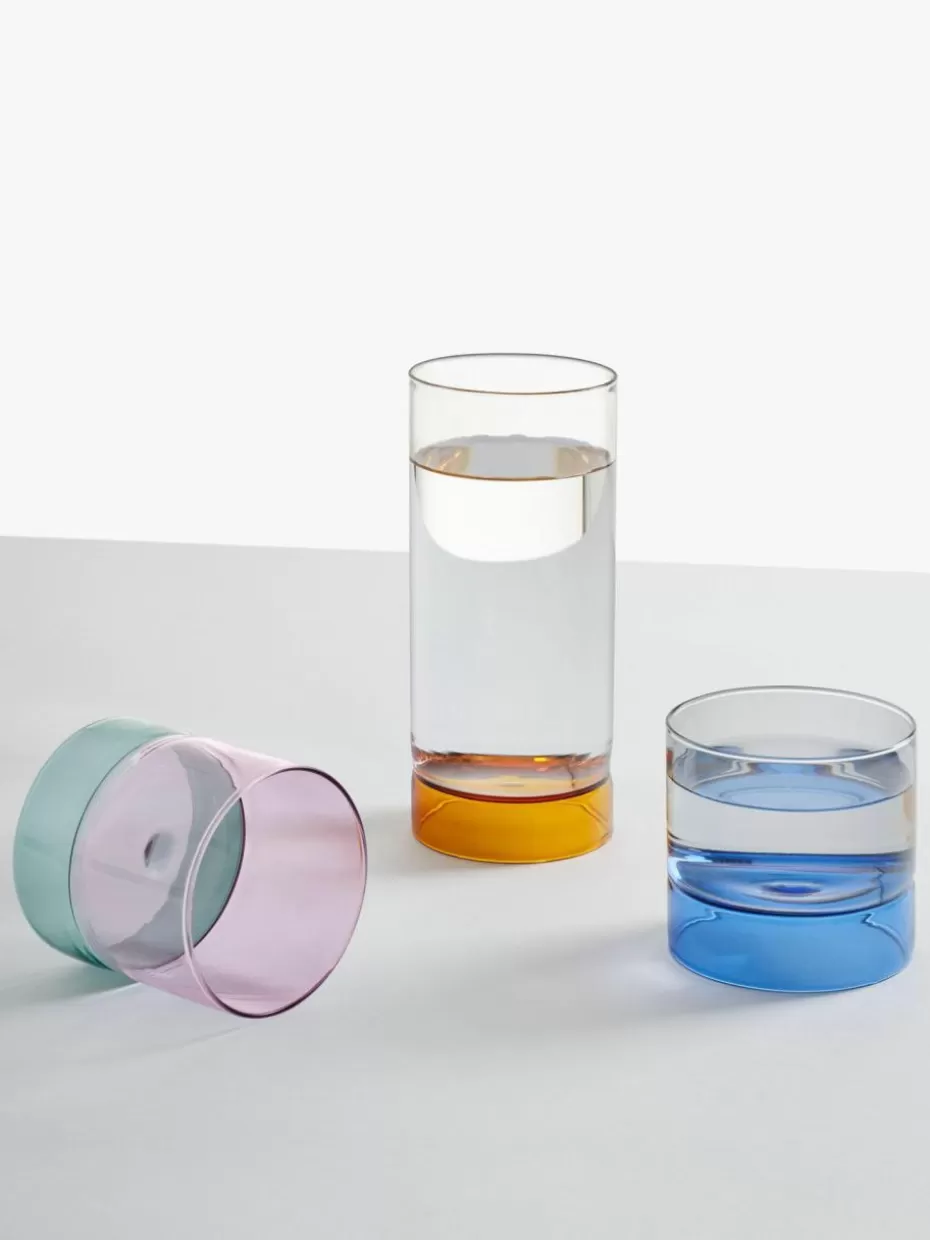 Wassergläser-Ichendorf Handgefertigte Wassergläser Bamboo Groove, 2 Stück Petrol, Rosa, Transparent