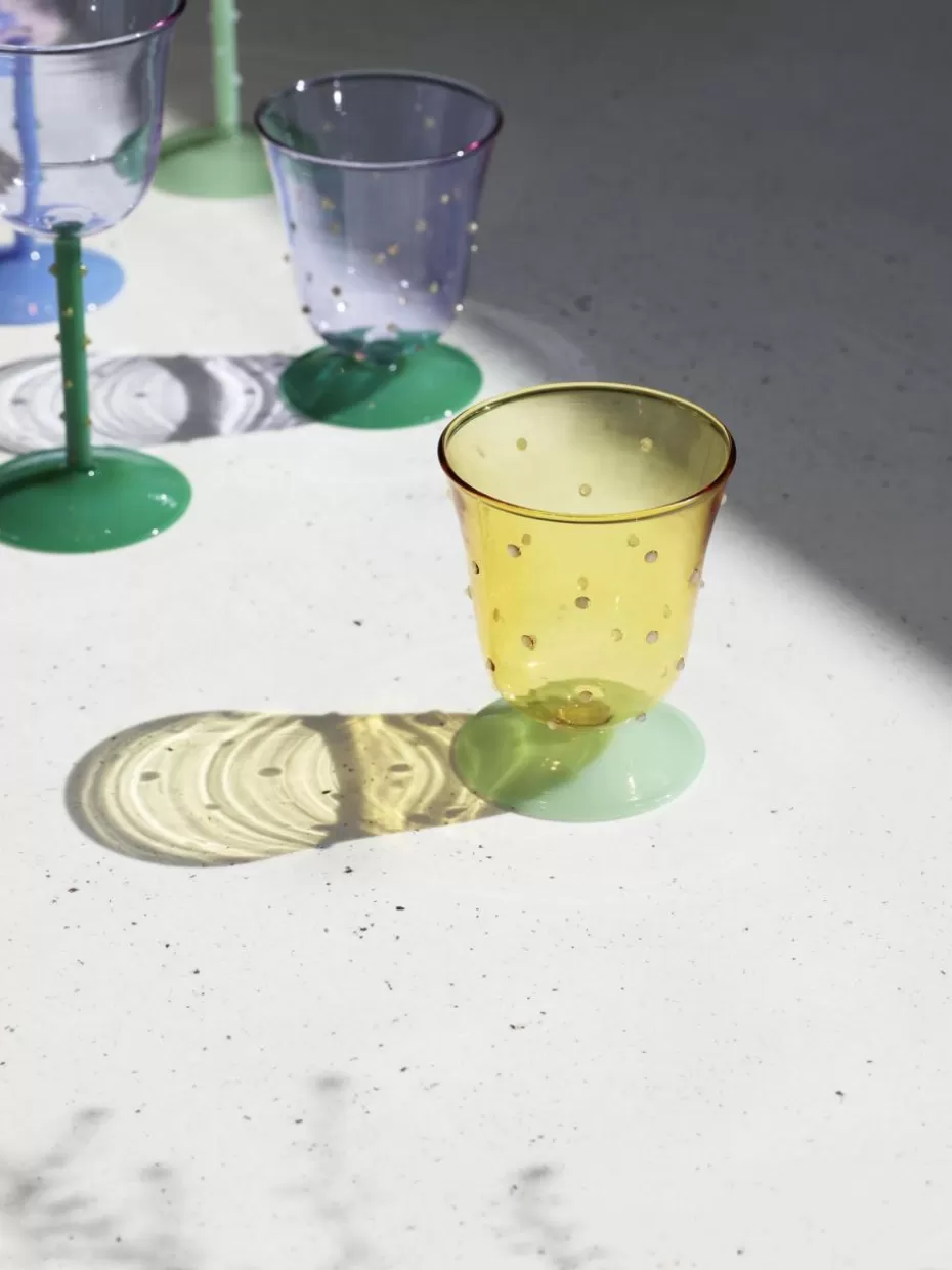 Wassergläser-&k amsterdam Handgefertigte Wassergläser Dot aus Borosilikatglas, 2 Stück Hellgelb transparent, Hellgrün