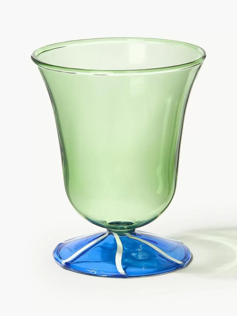 Wassergläser-&k amsterdam Handgefertigte Wassergläser Eve aus Borosilikatglas, 2 Stück Hellgrün, Blau transparent