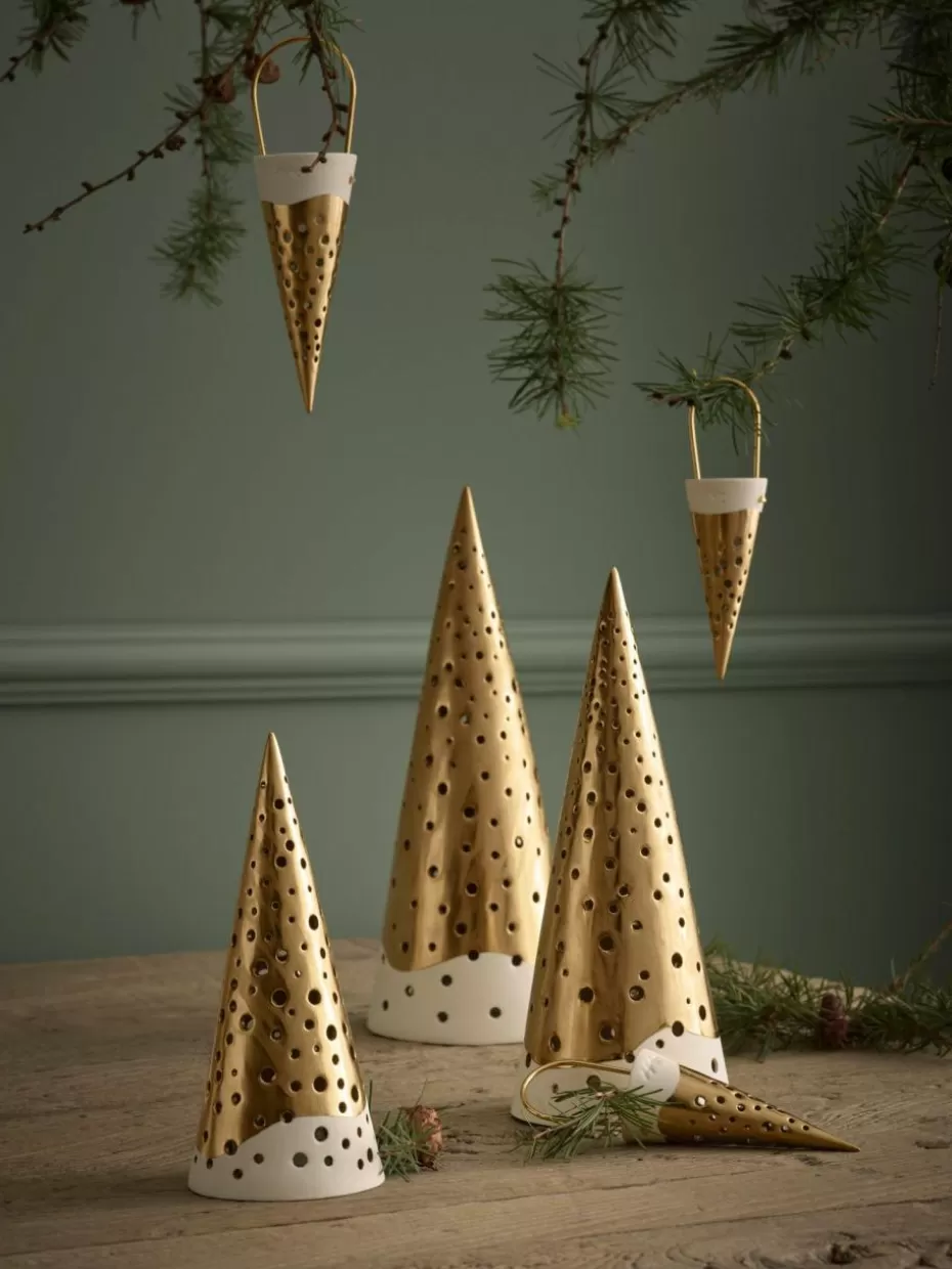 Weihnachtskugeln & Baumanhänger-Kähler Handgefertigte Weihnachtsspitztüte Nobili aus Fine Bone China Goldfarben