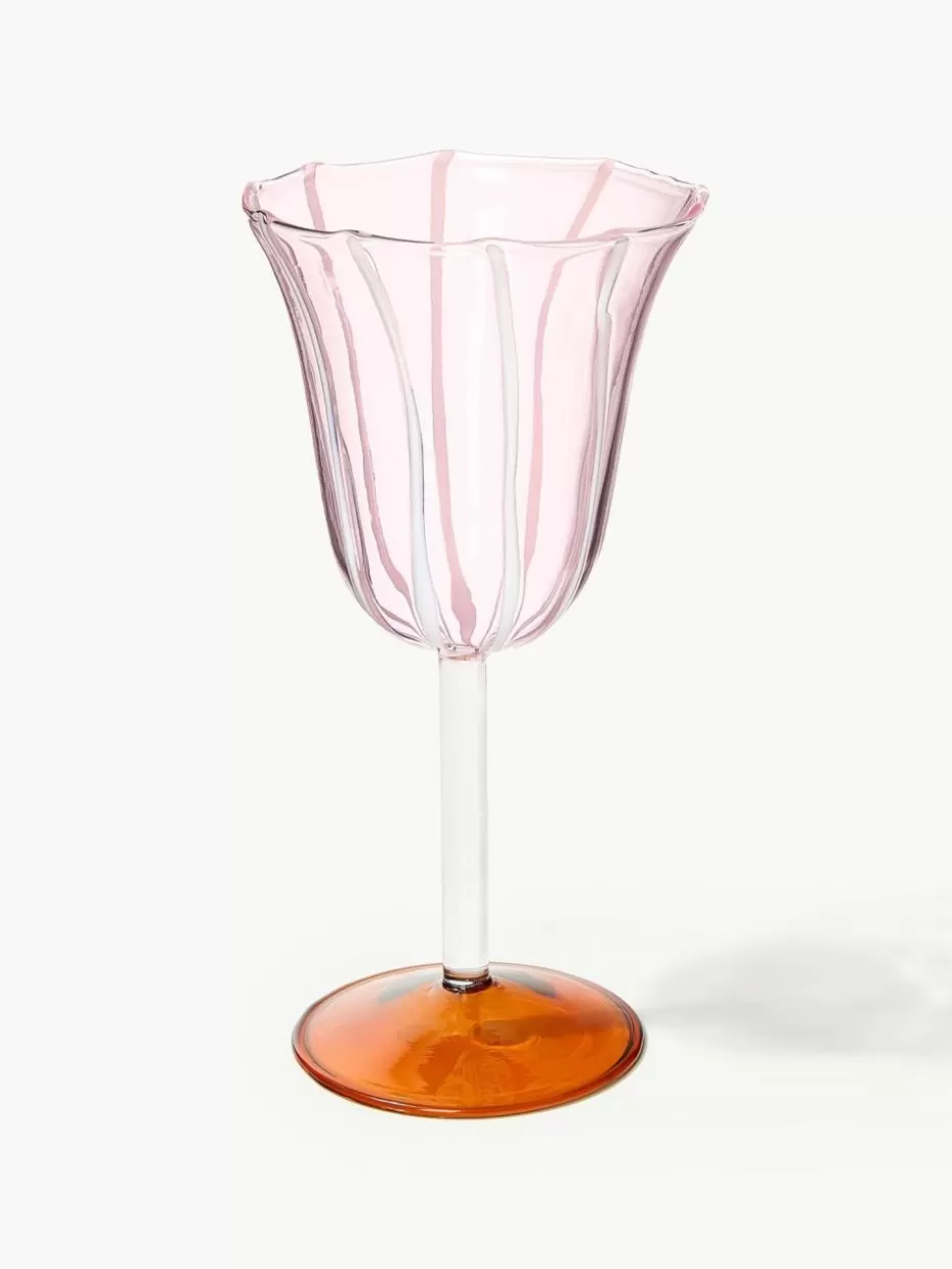 Glow-Up | Weingläser-&k amsterdam Handgefertigte Weingläser Eve aus Borosilikatglas, 2 Stück Hellrosa, Transparent, Orange