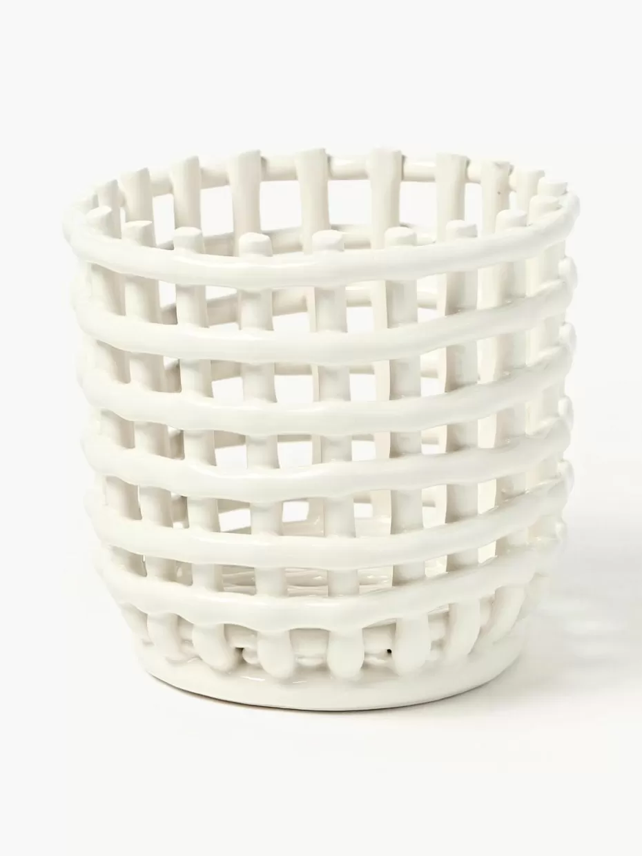 Körbe-ferm LIVING Handgefertigter Aufbewahrungskorb Nalan aus Keramik, H 15 cm Off White
