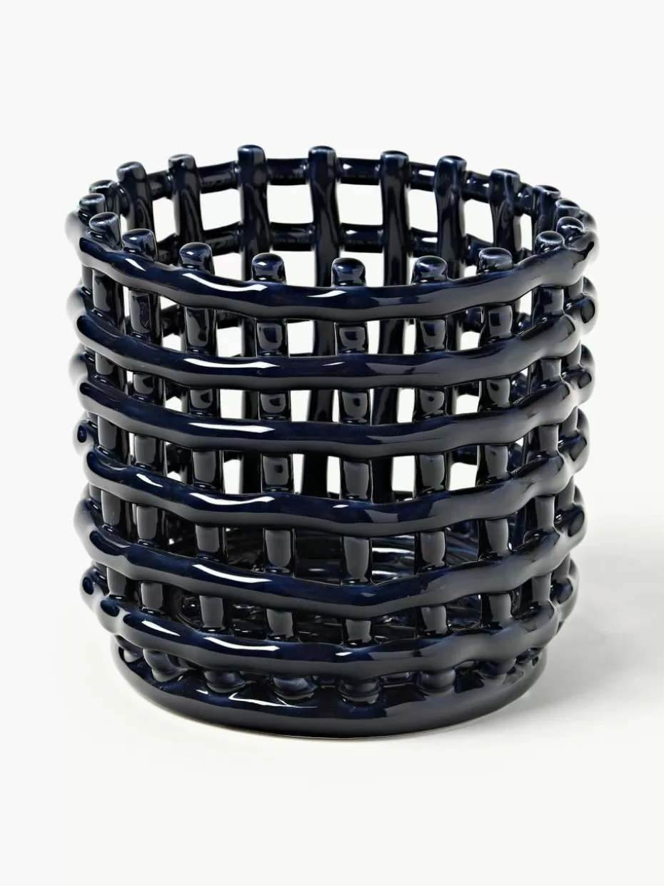 Körbe-ferm LIVING Handgefertigter Aufbewahrungskorb Nalan aus Keramik, H 15 cm Dunkelblau