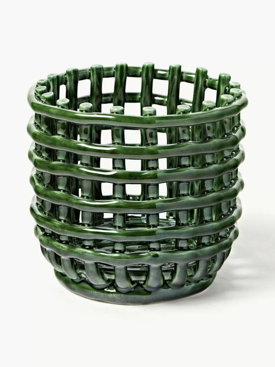 Körbe-ferm LIVING Handgefertigter Aufbewahrungskorb Nalan aus Keramik, H 15 cm Grün