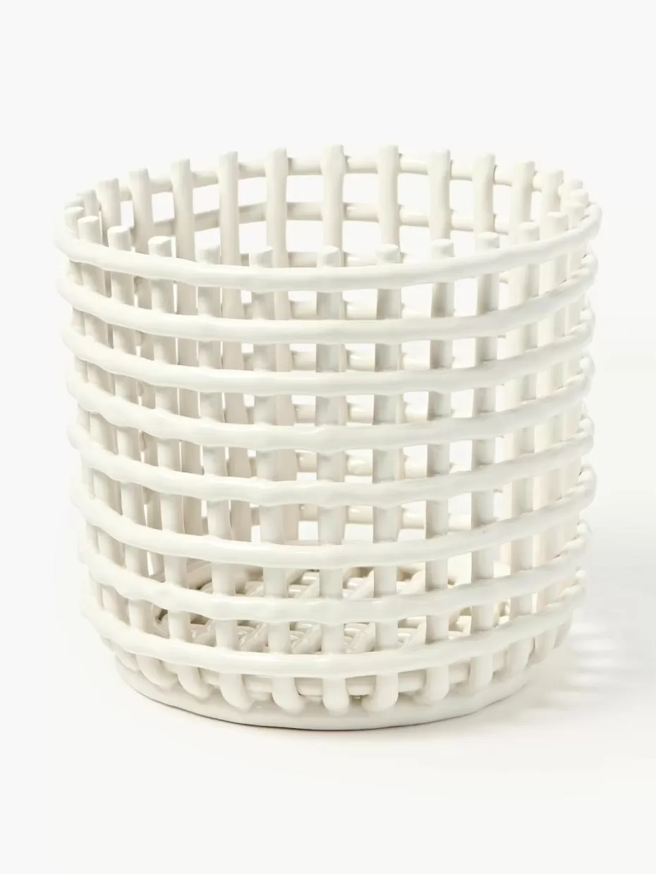 Körbe-ferm LIVING Handgefertigter Aufbewahrungskorb Nalan aus Keramik, H 21 cm Off White