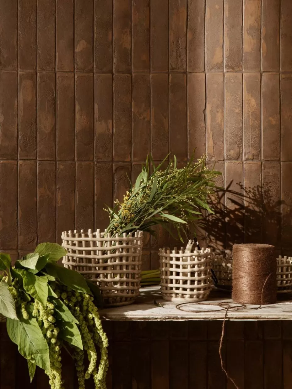 Körbe-ferm LIVING Handgefertigter Aufbewahrungskorb Nalan aus Keramik, H 21 cm Hellbeige