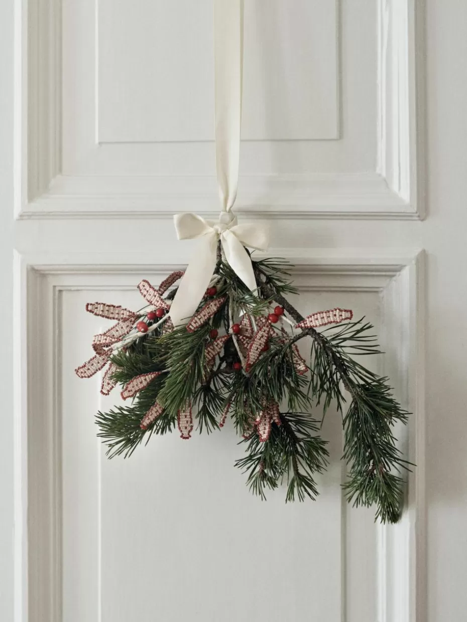 Weihnachtskugeln & Baumanhänger | Glow-Up-Broste Copenhagen Handgefertigter Baumanhänger Mistletoe Rot, Off White