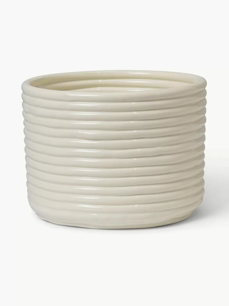 Blumentöpfe-ferm LIVING Handgefertigter Übertopf Corduroy Off White