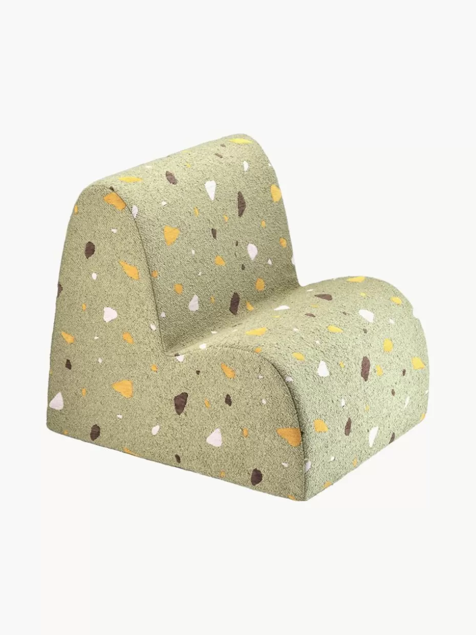 Sitzsäcke-Wigiwama Handgefertigter Bouclé-Kindersessel Cloud Bouclé Olivgrün, Terrazzo-Optik