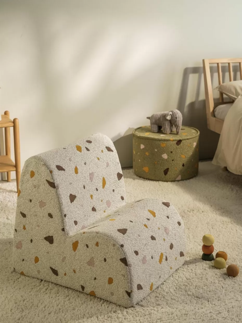 Sitzsäcke-Wigiwama Handgefertigter Bouclé-Kindersessel Cloud Bouclé Weiß, Terrazzo-Optik