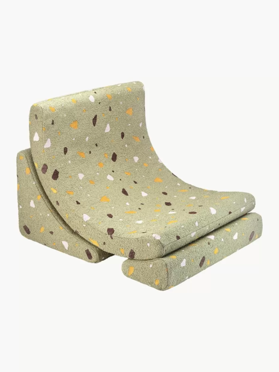 Sitzsäcke-Wigiwama Handgefertigter Bouclé-Kindersessel Moon Bouclé Olivgrün, Terrazzo-Optik