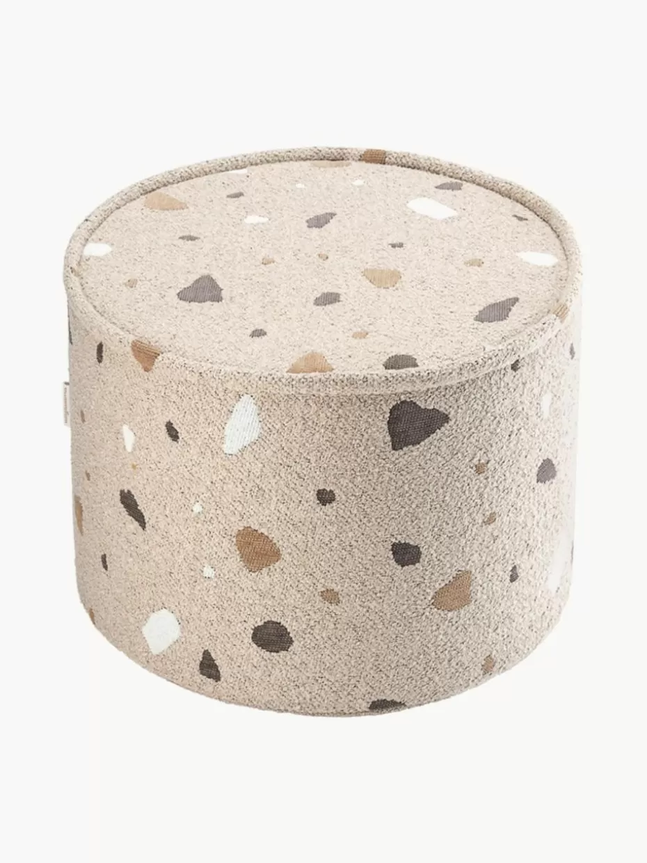 Sitzsäcke-Wigiwama Handgefertigter Kinder-Pouf Sugar aus Bouclé, Ø 40 cm Bouclé Beige, Terrazzo-Optik