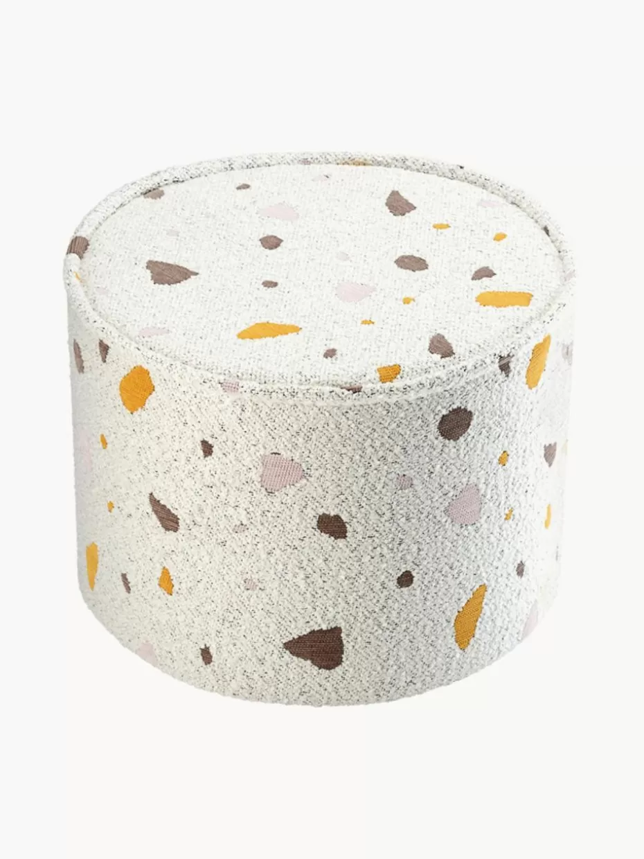 Sitzsäcke-Wigiwama Handgefertigter Kinder-Pouf Sugar aus Bouclé, Ø 40 cm Bouclé Weiß, Terrazzo-Optik