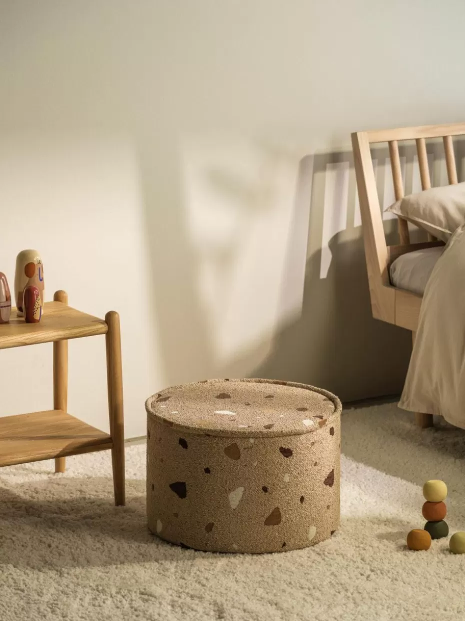 Sitzsäcke-Wigiwama Handgefertigter Kinder-Pouf Sugar aus Bouclé, Ø 40 cm Bouclé Beige, Terrazzo-Optik
