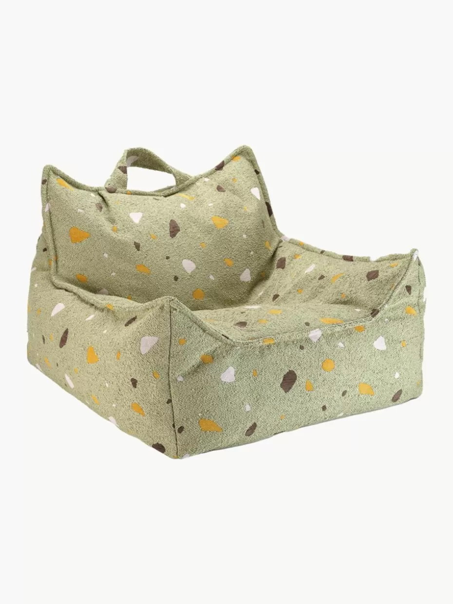 Sitzsäcke-Wigiwama Handgefertigter Kinder-Sitzsack Sugar aus Bouclé Bouclé Olivgrün, Terrazzo-Optik
