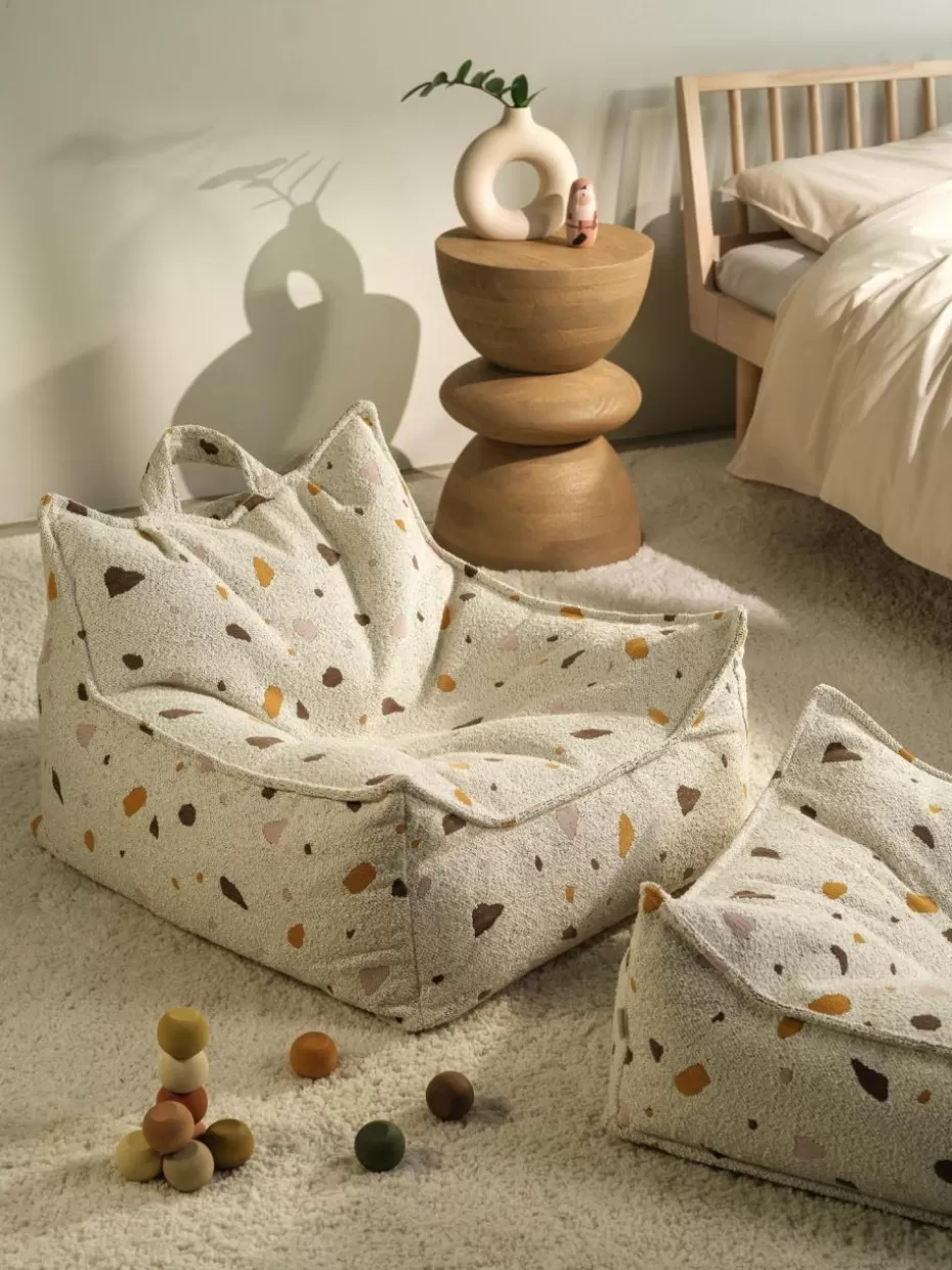 Sitzsäcke-Wigiwama Handgefertigter Kinder-Sitzsack Sugar aus Bouclé Bouclé Weiß, Terrazzo-Optik