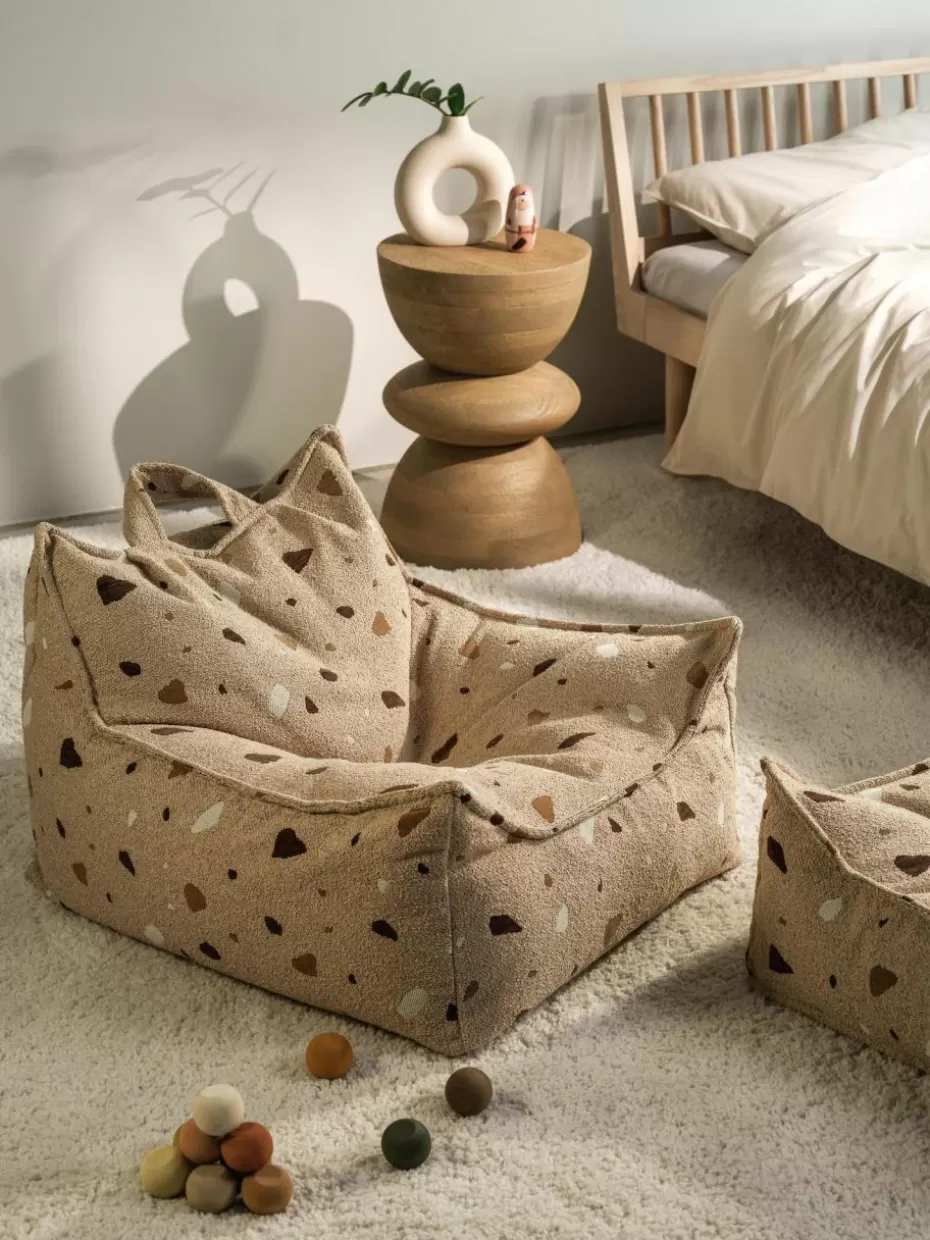Sitzsäcke-Wigiwama Handgefertigter Kinder-Sitzsack Sugar aus Bouclé Bouclé Beige, Terrazzo-Optik