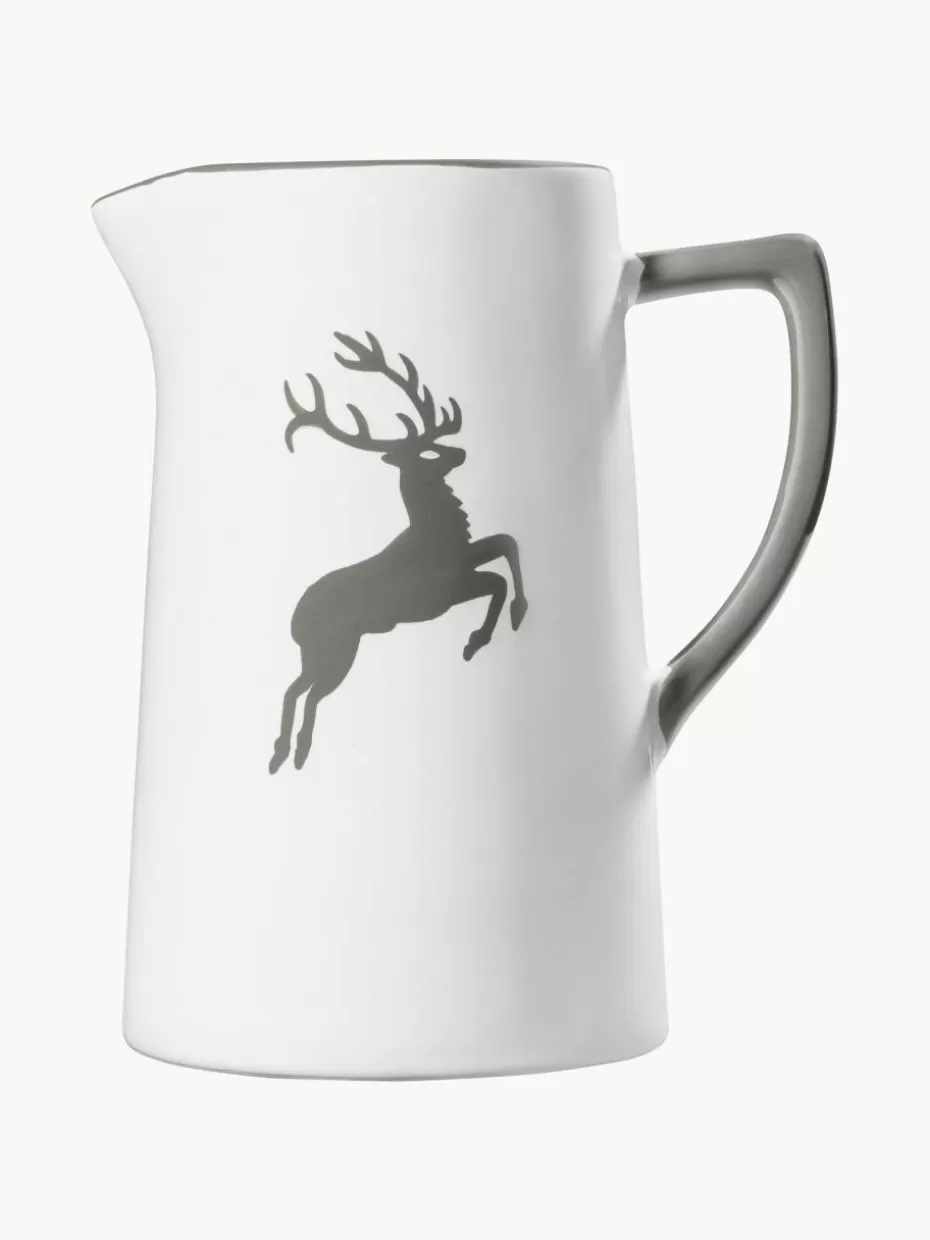 Weihnachtsgeschirr | Kannen & Karaffen-Gmundner Keramik Handgefertigter Krug Grauer Hirsch, 700 ml