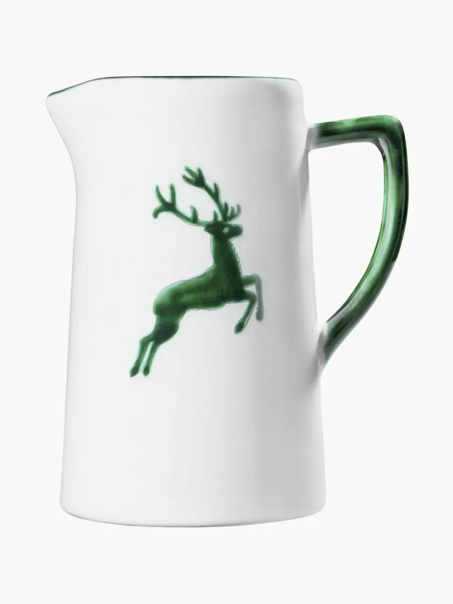 Weihnachtsgeschirr | Kannen & Karaffen-Gmundner Keramik Handgefertigter Krug Grüner Hirsch, 700 ml
