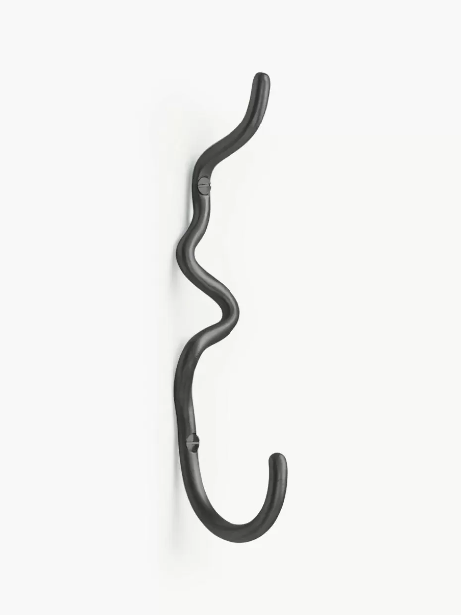 Garderoben-ferm LIVING Handgefertigter Messing-Wandhaken Curvature Schwarz, matt