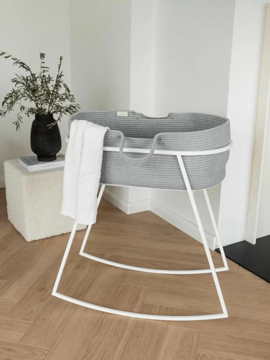Babybetten-Metallbude Handgefertigter Moseskorb Robe Webstoff Graublau
