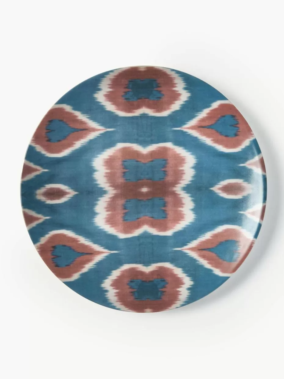 Servierplatten & Schüsseln-Les Ottomans Handgefertigter Porzellan-Platzteller Ikat Blau, Rostrot, Weiß