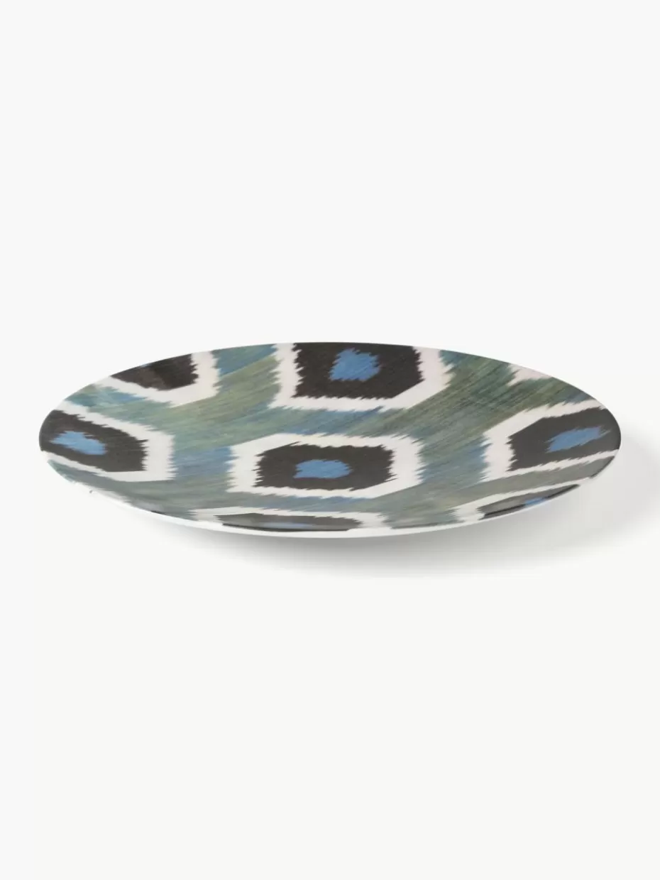 Servierplatten & Schüsseln-Les Ottomans Handgefertigter Porzellan-Platzteller Ikat Petrol, Schwarz, Weiß