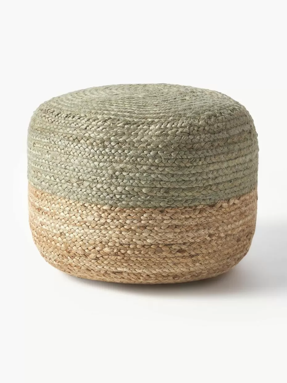 Bodenkissen & Poufs | Hocker-Westwing Collection Handgefertigter Pouf Bono aus Jute Mintgrün, Beige