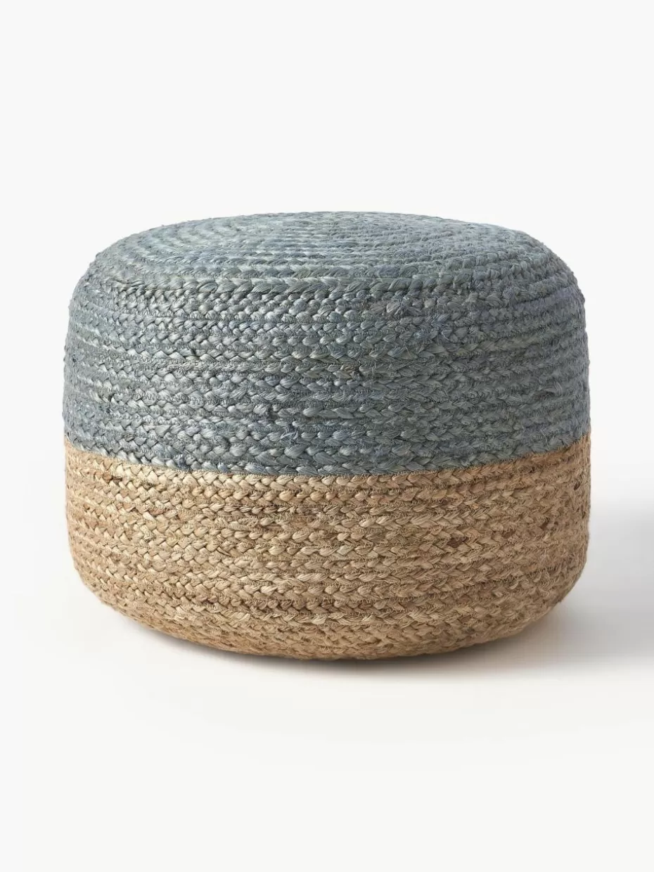 Bodenkissen & Poufs | Hocker-Westwing Collection Handgefertigter Pouf Bono aus Jute Graublau, Beige