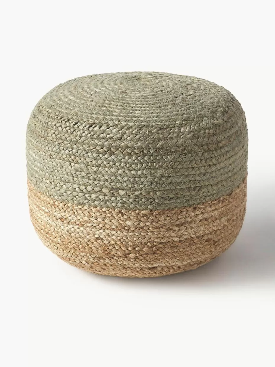 Bodenkissen & Poufs | Hocker-Westwing Collection Handgefertigter Pouf Bono aus Jute Mintgrün, Beige