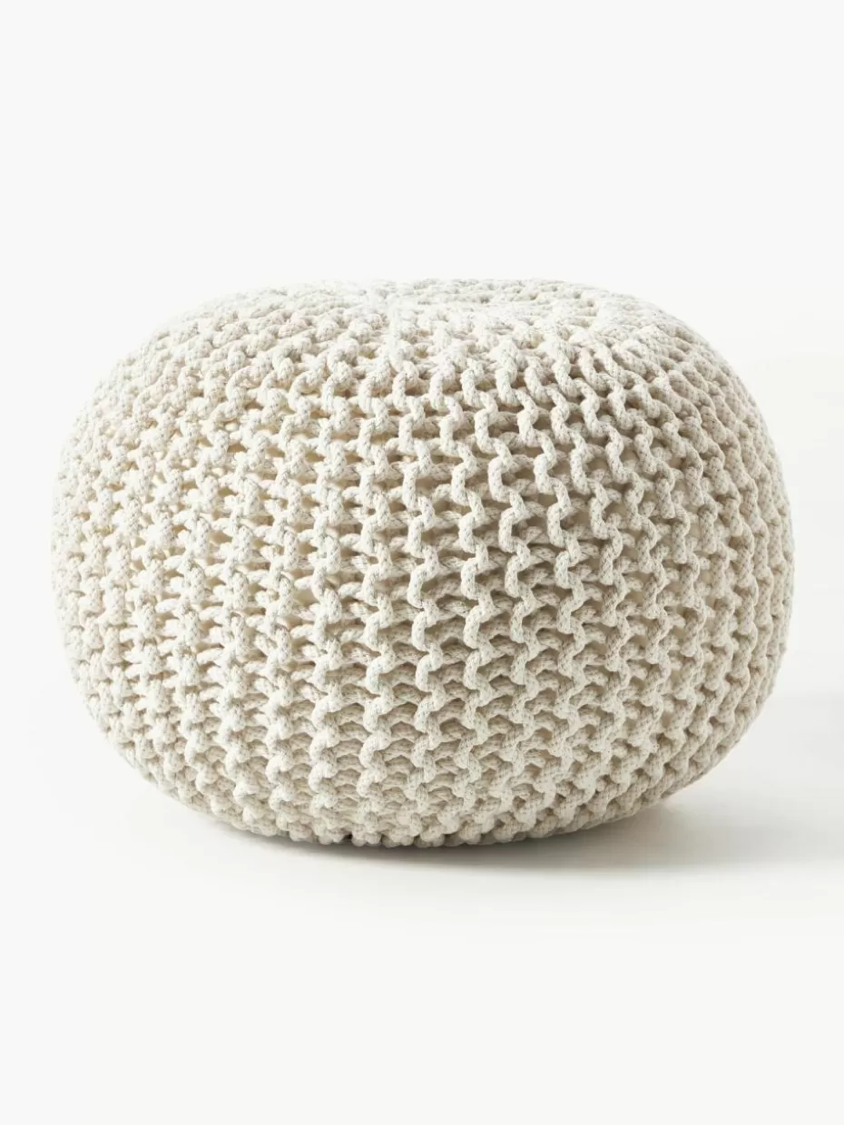 Bodenkissen & Poufs-Westwing Collection Handgefertigter Strickpouf Dori Cremeweiß