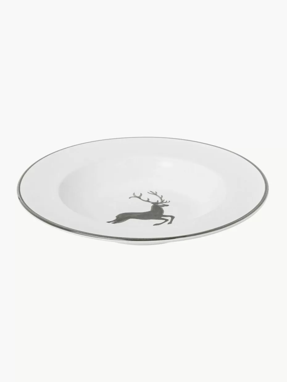 Weihnachtsgeschirr | Geschirr-Sets-Gmundner Keramik Handgefertigtes Geschirr-Set Grauer Hirsch, 2 Personen (4-tlg.) Weiß, Grau