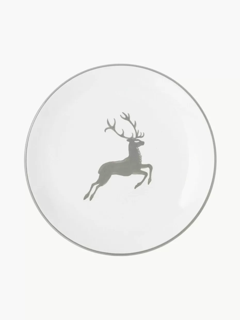 Weihnachtsgeschirr | Geschirr-Sets-Gmundner Keramik Handgefertigtes Kaffeeservice Grauer Hirsch, 2 Personen (6-tlg.) Weiß, Grau