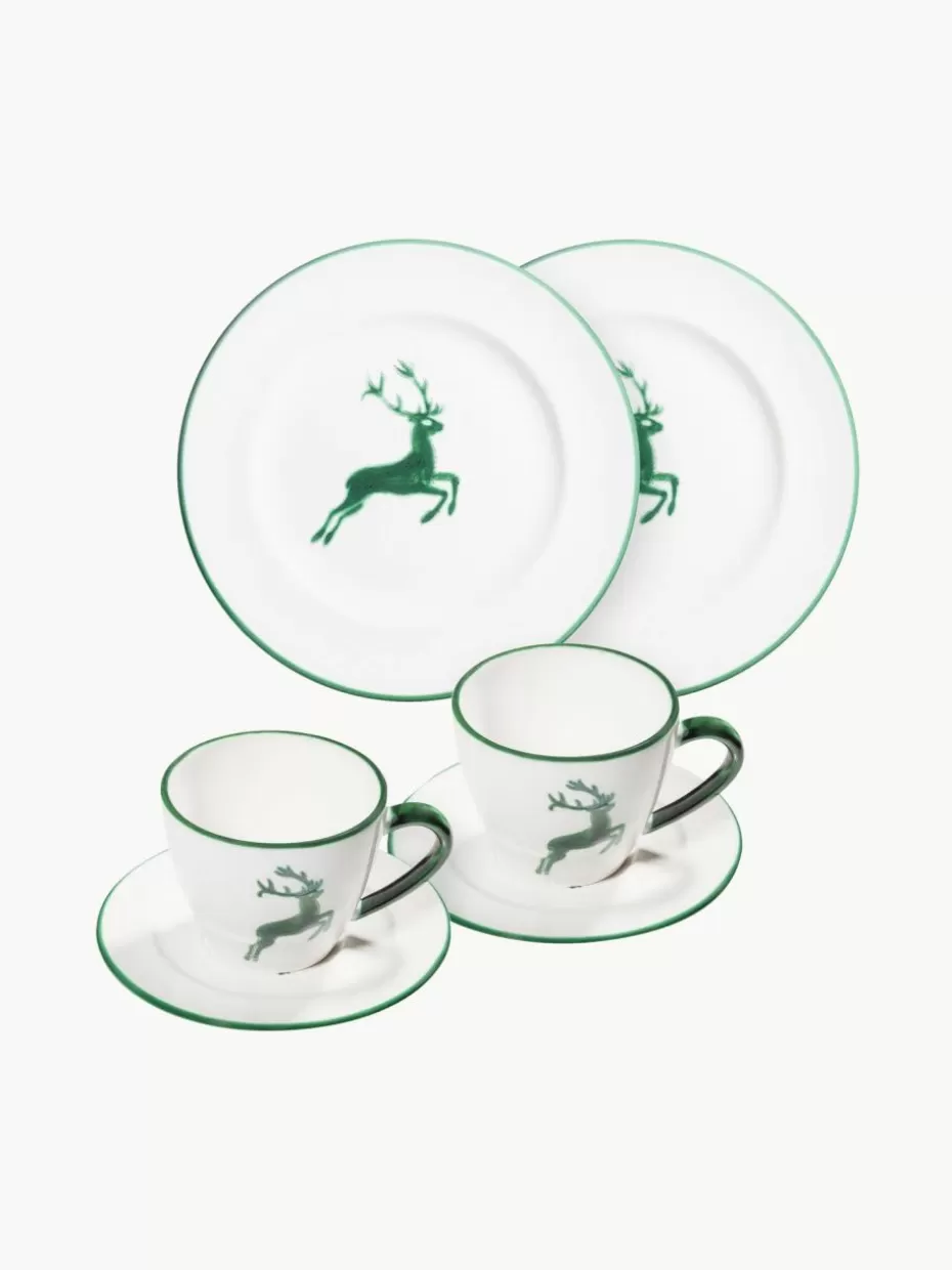 Weihnachtsgeschirr | Geschirr-Sets-Gmundner Keramik Handgefertigtes Kaffeeservice Grüner Hirsch, 2 Personen (6-tlg.)