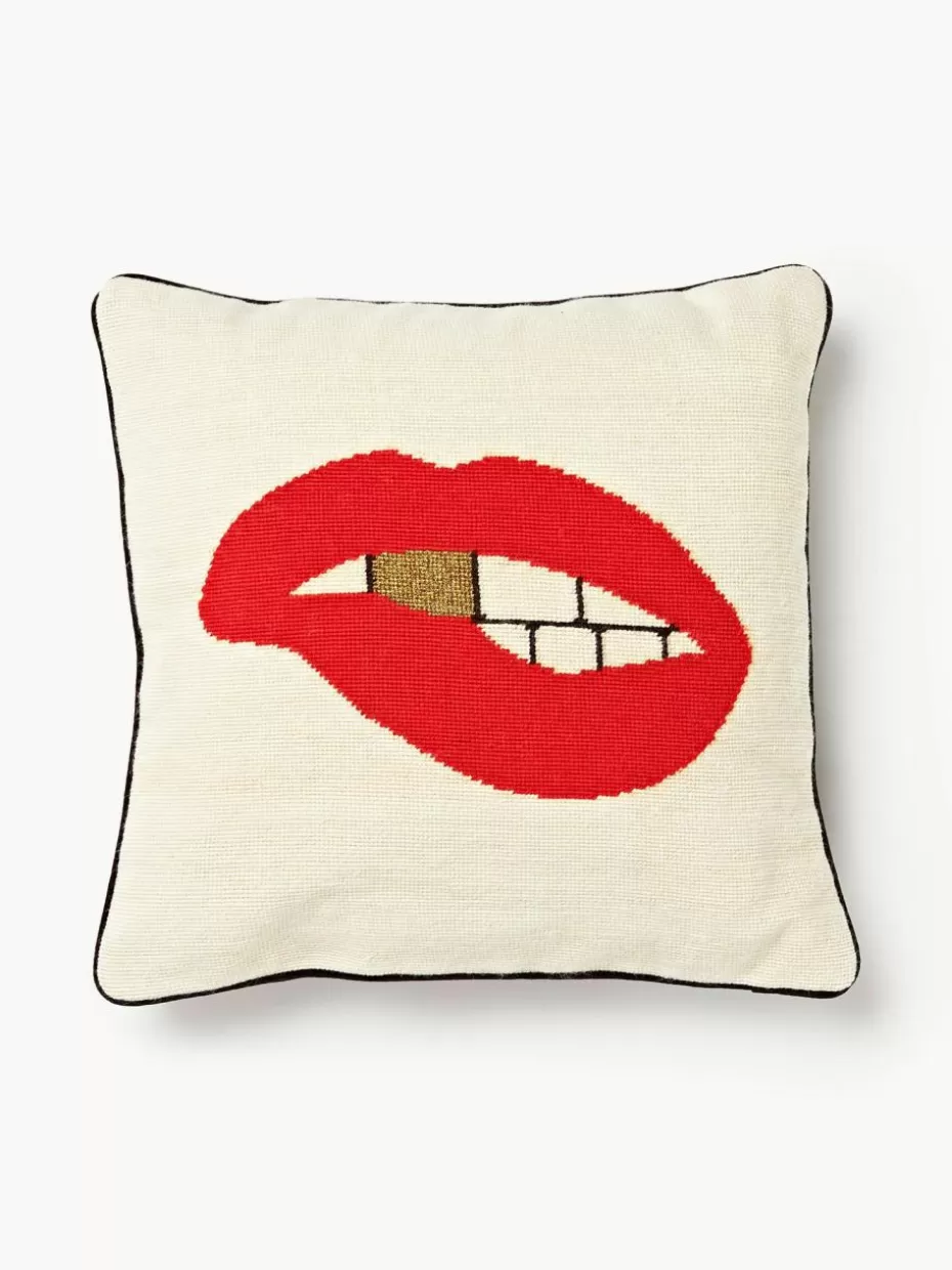 Dekokissen-Jonathan Adler Handgefertigtes Woll-Dekokissen Lips Bitten
