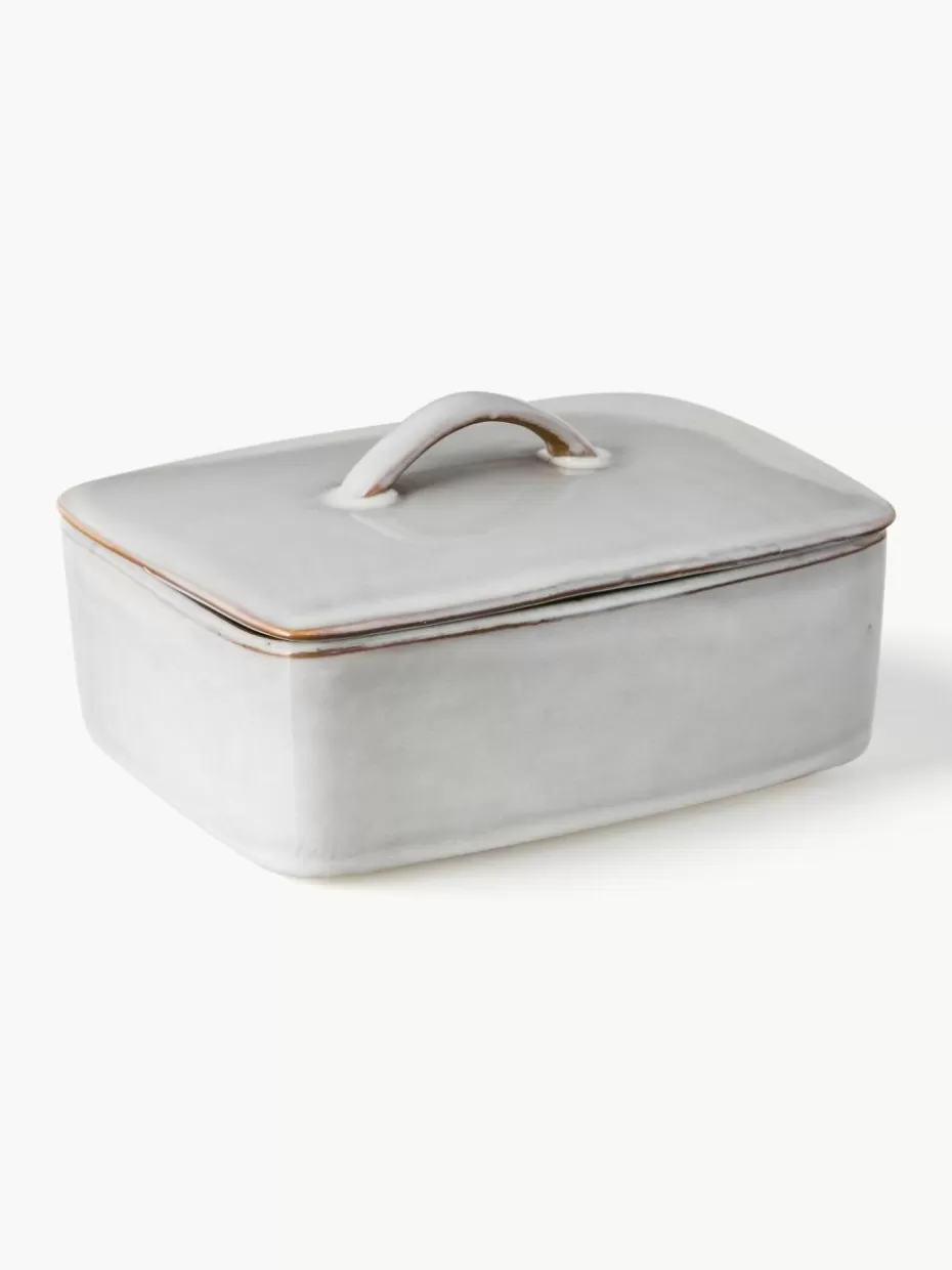 Geschirrserien-Broste Copenhagen Handgemachte Butterdose Nordic Sand Hellgrau, gesprenkelt