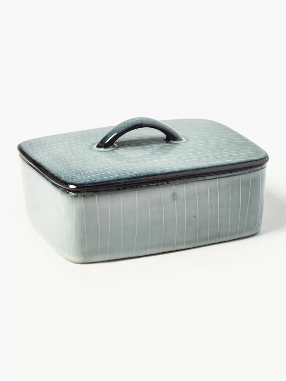 Geschirrserien-Broste Copenhagen Handgemachte Butterdose Nordic Sea Graublau, gesprenkelt