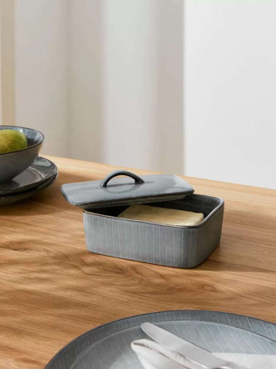 Geschirrserien-Broste Copenhagen Handgemachte Butterdose Nordic Sea Graublau, gesprenkelt
