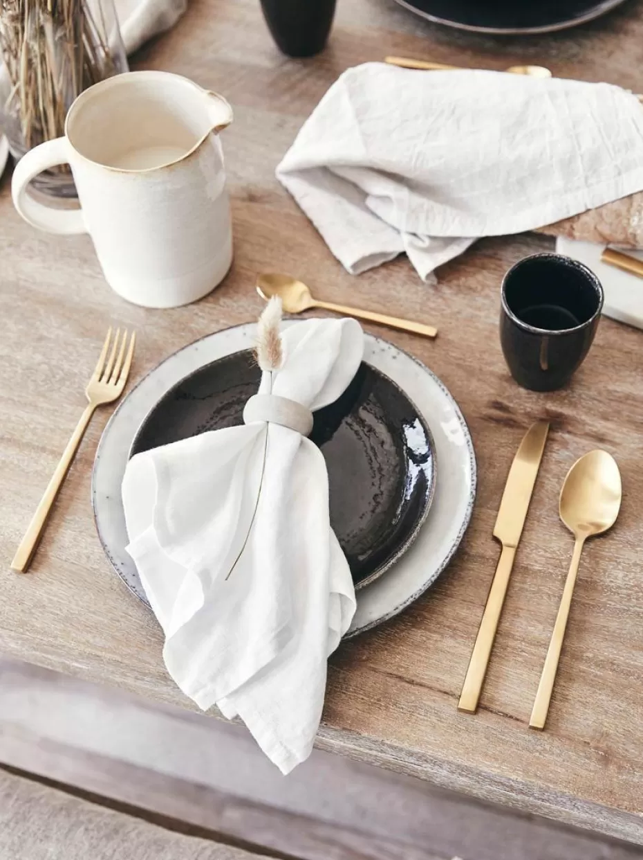Teller | Geschirrserien-Broste Copenhagen Handgemachte Frühstücksteller Nordic Coal, 4 Stück Schwarz, gesprenkelt