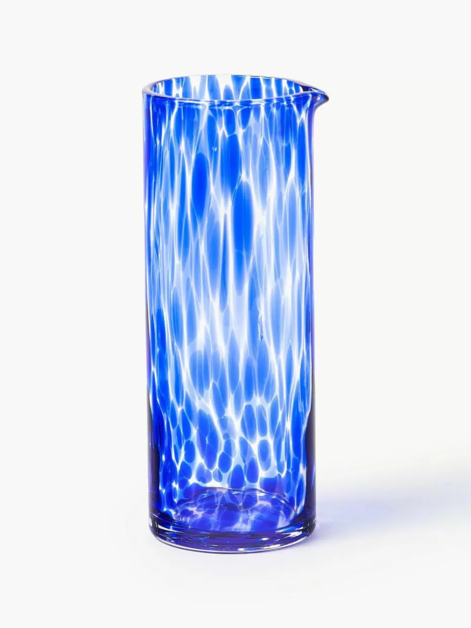 Kannen & Karaffen-Westwing Collection Handgemachte Karaffe Oakley mit Tupfen-Muster, 1.1 L Royalblau, Transparent